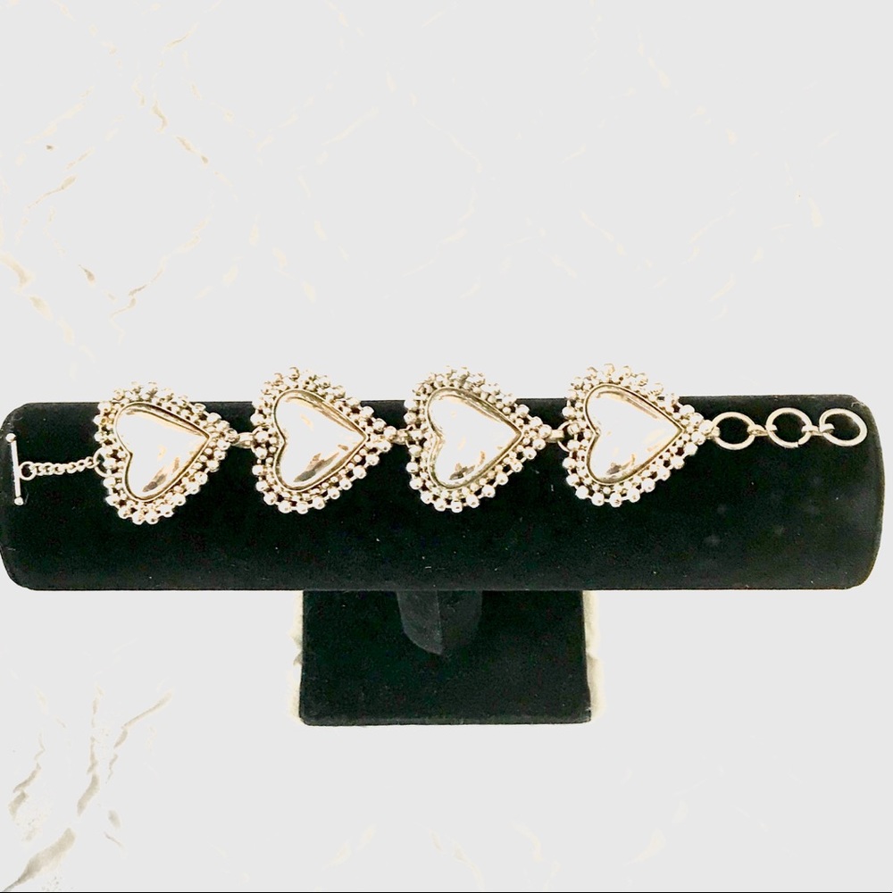 Silver Puffed Hearts Bracelet